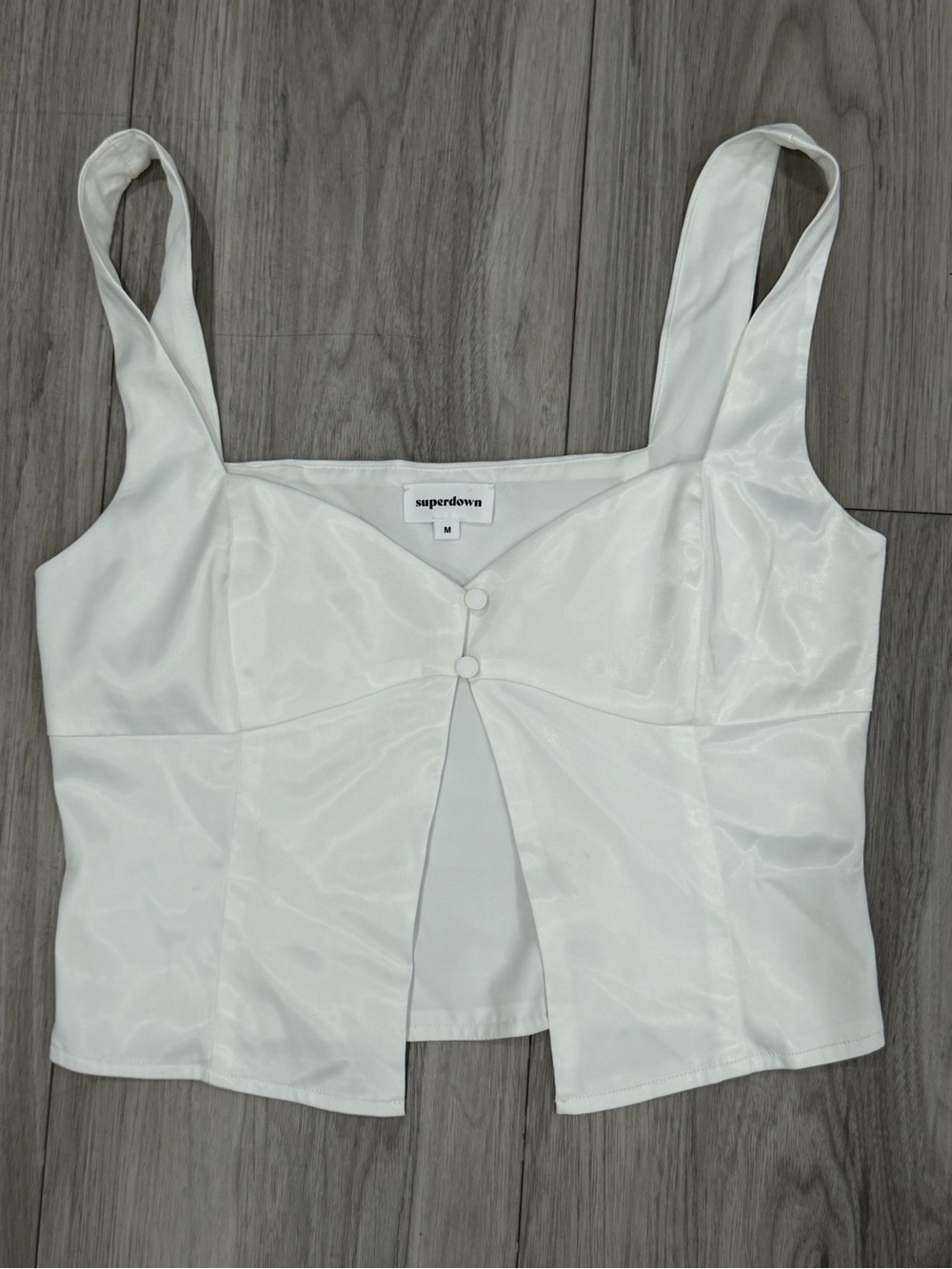superdown White Satin Button-Front Cropped Camisole